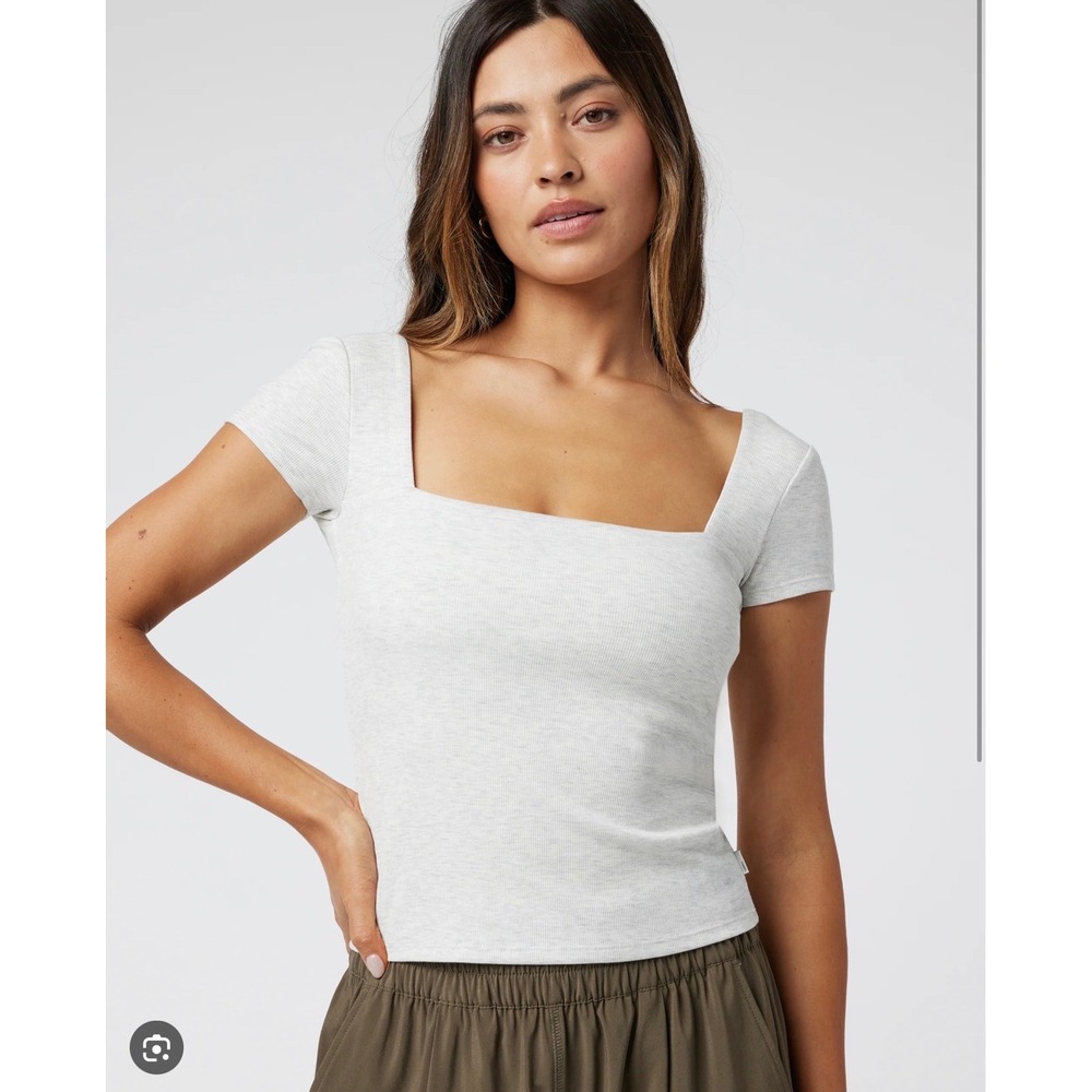 Vuori Pose Scoop Back Tee Grey Ribbed Yoga Gym Athleisure Womens Medium